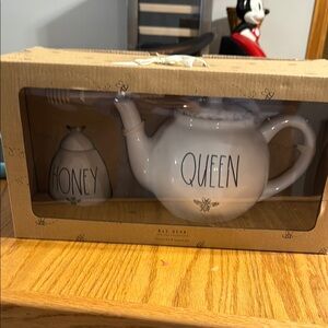 Rae Dunn White Teapot and Honey Jar Set